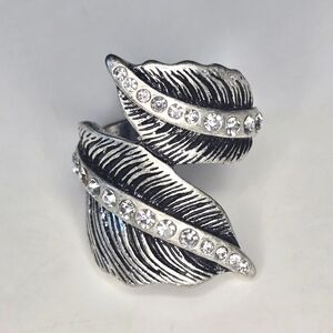 Silver Wrapped Leaf Feather Ring